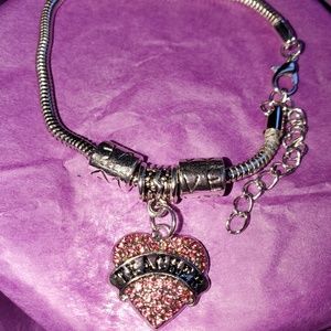 New! Pink/Silver Colored Charm Teacher Bracelet